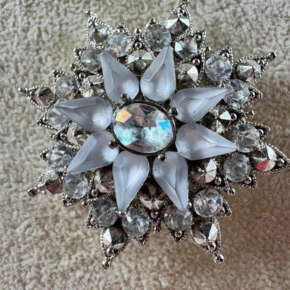Elegant Silver Gemstones Floral Brooch